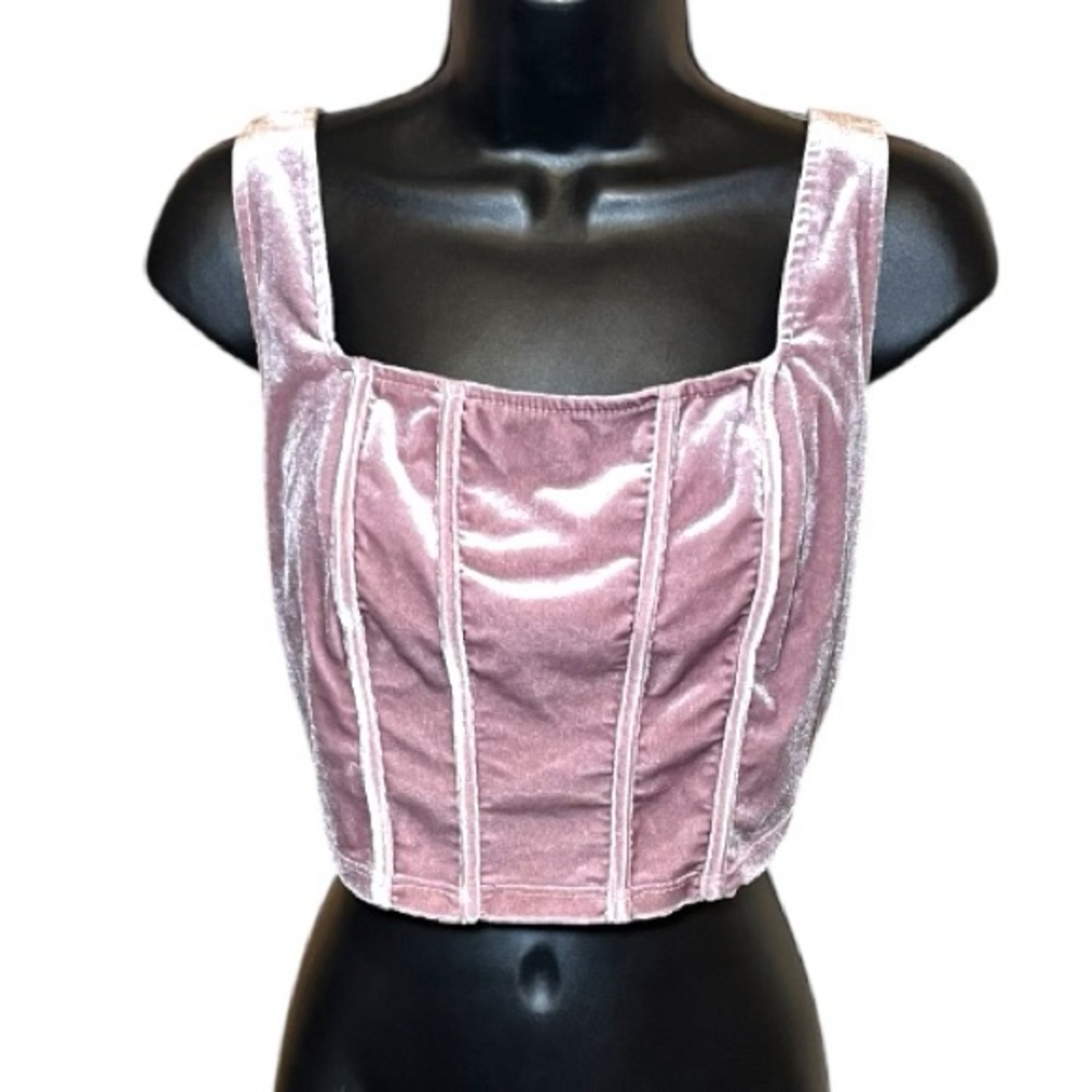 Stitch & Pine Pink Crushed Velvet Women's Corset Top